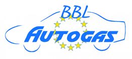 BBL Autogas-Logo mit stilisiertem Auto und europäischem Sternkreis in Blau.