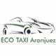 Logotipo de ECO TAXI Aranjuez con dibujo de auto estilizado en tonos verdes y grises.