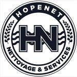 Logo de Hopenet avec texte "Nettoyage & Services" en cercle, couleur noire et blanche.