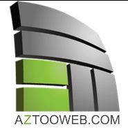 Logotipo con formas grises y verdes. Texto: "AZTOOWEB.COM".