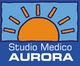 Logo di uno studio medico con sole arancione e scritta "Studio Medico AURORA" su sfondo blu.