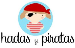 Niño disfrazado de pirata con parche y sombrero rojo sobre texto "hadas y piratas".
