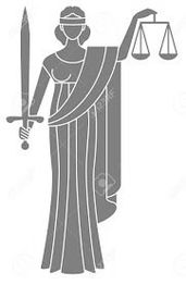 Silueta de la diosa de la justicia con espada y balanza en mano.