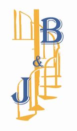 Gelbe Treppe mit blauen Buchstaben B & J.