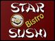 Rotes Logo mit Text "Star Sushi Bistro" und einem Kreisbild von Sushi in der Mitte.