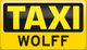 Gelbes und schwarzes Logo mit der Aufschrift "TAXI WOLFF".