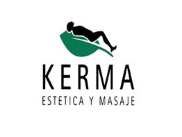 Logotipo de Kerma con silueta de persona relajada sobre una hoja verde. Texto: Estética y Masaje.