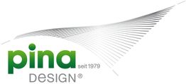 Logo mit Text "pina seit 1979 DESIGN" und grauen Linien, die nach oben rechts verlaufen.