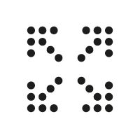 Vier Gruppen von Punkten bilden Pfeile in einem Quadrat auf weißem Hintergrund.