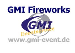Logo von GMI Fireworks und Eventservice mit Website-URL in Blau und Gelb auf weißem Hintergrund.