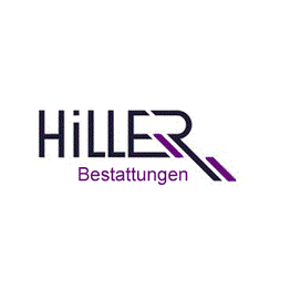 Logo der Firma Hiller Bestattungen mit lila und schwarzem Text auf weißem Hintergrund.