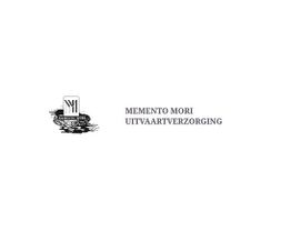 Logo van Memento Mori Uitvaartverzorging met grafsteen en tekst in zwart-wit.
