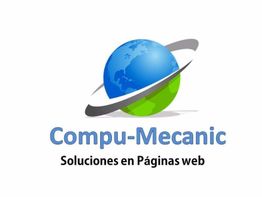 Logotipo de Compu-Mecanic con un globo y texto: "Soluciones en Páginas web".
