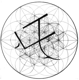 Geometrisches Muster mit sich überschneidenden Kreisen und zentralen Linien in einem Kreis.