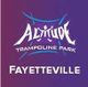Logo of Altitude Trampoline Park Fayetteville on a purple background.