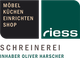 Schwarzes und grünes Logo mit Texten: "Möbel, Küchen, Einrichten, Shop" und "riess".