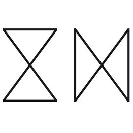 Zwei geometrische Figuren: links ein X in einem Rechteck, rechts ein X in zwei verbundenen Dreiecken.