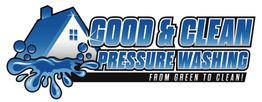 Logo of Good & Clean Pressure Washing with a house and water splash graphic.