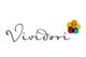 „Vividori“-Schriftzug mit buntem Blumenmotiv auf weißem Hintergrund.
