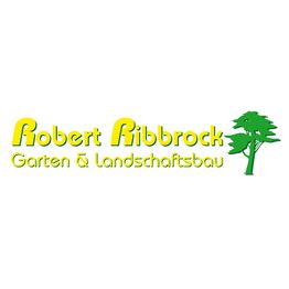 Logo mit gelbem Text "Robert Ribbrock Garten & Landschaftsbau" und einem grünen Baum.