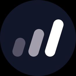 Logo mit drei ansteigenden Balken in einem dunklen Kreis, von links nach rechts heller werdend.