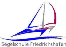 Logo der Segelschule Friedrichshafen mit stilisiertem Segelboot in Blau, Rot und Grau.