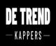 "Logo van De Trend Kappers, witte tekst op een zwarte achtergrond."