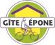 Logo du Gîte Épône avec maison jaune et cycliste violet sur fond vert.