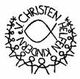 Logo: "Christen helfen Kindern e.V.", stilisierte Figuren halten sich an den Händen, ein Fischsymbol.