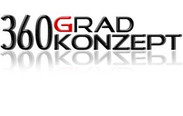 Text: "360 Grad Konzept" in Schwarz und Rot mit Schatteneffekt.