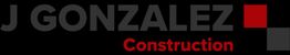 Logo of J Gonzalez Construction with red and grey squares on a black background.