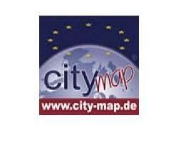 Logo mit Schriftzug "city-map", Sterne und URL www.city-map.de.