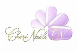Logo con scritta elegante "Chéri Nails" e disegni di unghie lilla.