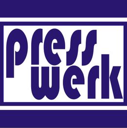 Logo mit dem weißen Schriftzug "Presswerk" vor einem dunkelblauen Hintergrund.