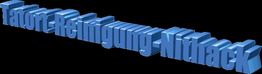 3D-Texteffekt in Blau: "Tatort Reinigung Nithack" auf schwarzem Hintergrund.
