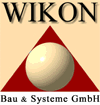 Logo von WIKON Bau & Systeme GmbH mit kugelförmigem Objekt und rotem Dreieck.