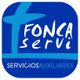 Logotipo azul de "FONCASERVI" con texto "SERVICIOS AUXILIARES".