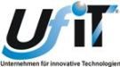 Logo von UfiT, Unternehmen für innovative Technologien, mit blau-schwarzem Schriftzug.