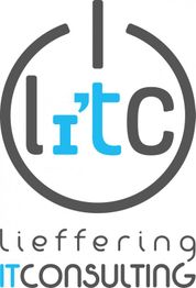 Logo von Lieffering IT Consulting mit stilisiertem Ein/Aus-Symbol und blauer Schrift.