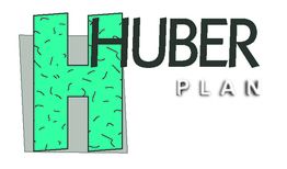 Großes, grünes "H" und schwarzer Text "HUBER PLAN" vor weißem Hintergrund.