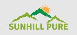 Sunhill Pure logo with green mountains and a yellow sun rising in the background.