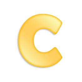 Golden letter C on a white background.