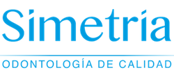 Logo de "Simetría" con el texto "Odontología de Calidad" en letra azul.
