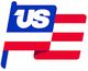 "US logo in blue, white, and red, resembling an American flag with stripes."