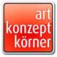 Logo mit rotem Hintergrund: "art konzept körner" in weißen Buchstaben.