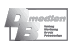 Logo mit den Buchstaben DB, daneben "medien" und darunter "Verlag Werbung Druck Fotodesign".