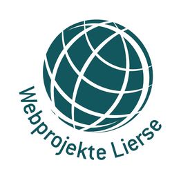 Kugelförmiges Logo mit Netzstruktur und Text "Webprojekte Lierse" in Türkis.