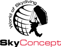 Logo mit Fallschirmspringer, Text: "World of Skydiving, SkyConcept".