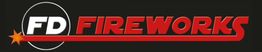 Logo mit "FD Fireworks" in roten Buchstaben auf schwarzem Hintergrund.