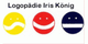 Drei bunte Smileys mit unterschiedlichen Mündern, darüber Text: "Logopädie Iris König".